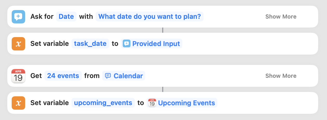 PMD uses the "Get Upcoming Events" action to fetch calendar events.