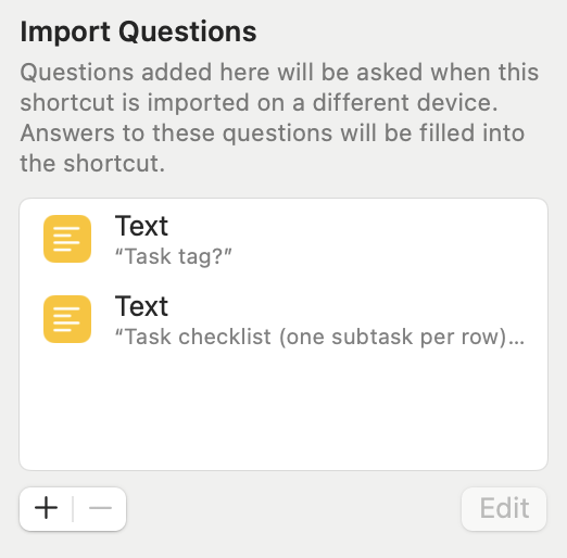 PMD's Import Questions are used in the task template.